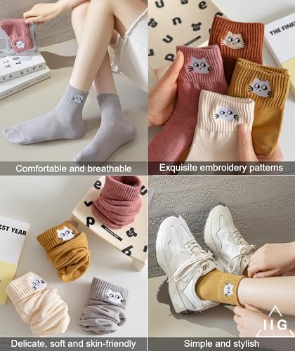 Image of IIG Womens Novelty Cotton Crew Socks Cute Animals Socks Fun Flower Socks (fit women's shoe size 5-9)