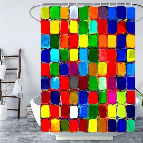 Cortina de Ducha 120x120 cm, Cortina Ducha Color Patrón Diseño,Geometría Shower Curtain con 12 x Plástico Ganchos,Dobladillo Ponderado,Impermeable,Lavable a Máquina,Home Baño Decor,Regalo Mujer YL-377