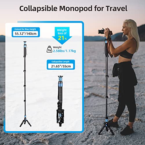 SIRUI P-325FS Monopod with Feet, 55" Carbon Fiber Professional Lightweight Travel Monopod for Cameras, Max Load 22lbs, 360° Panorama, 5-Section, Quick Release Plate - Image 5