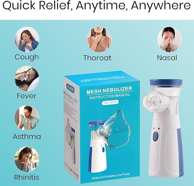 Image of [RECHARGEABLE] Portable Mesh Nebulizer for Adults & Kids | Handheld Inhalation Machine | Ultra-Fine Mist Nebulization | Low Noise Device for Home & Travel Use