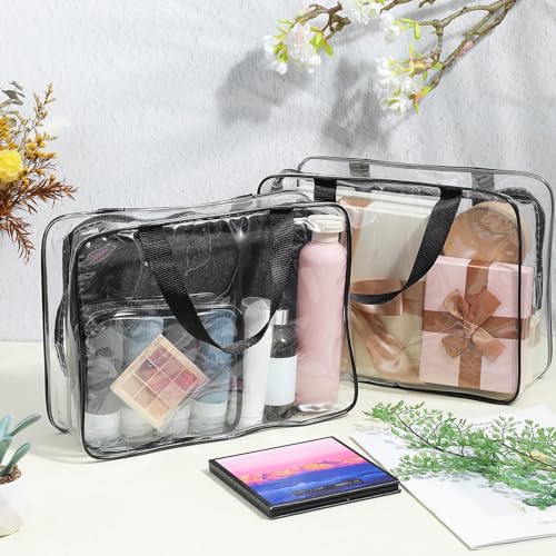 Molain 10 Pack Large Clear Makeup Bags with Zipper Handle, 12x9x4 Inch PVC Toiletry Travel Bag Waterproof Cosmetic Tote Pouch Transparent Storage Organizer for Women Men3