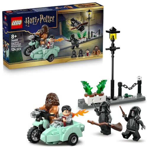 LEGO Harry Potter Hagrid & Harrys Privet Drive Escape - Motorbike Toy with 4 Minifigures incl. 2 Death Eaters plus a Street Scene - Gift for 8+ Year Old Girls Boys & Fans - 76459