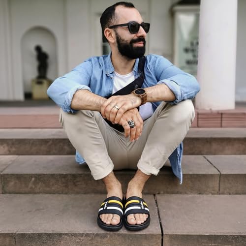 Image of YOHO Men Sliders UrbanloomX | Waterproof Monsoon Footwear | Textured Upper & Cushion Comfort | Home Wear Chappal for Gents & Boys