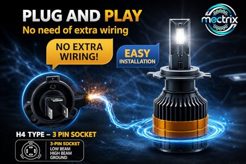 Image of 3 in 1 200W H4 LED Car Headlight Bulb - 3 colour modes (white, warm white, yellow) + flasher | 30000 LM | Plug & Play | 1 Year Replacement | Pack of 2 (H4 Socket type) with remote