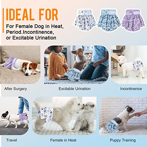 Image of Washable Dog Diapers Female, 3 Pack Premium Reusable Doggie Diapers，High Absorbency Leak-Proof Puppy Diapers for Female Dog in Heat, Period, Incontinence, Excitable Urination Girl Dog Diapers Dress