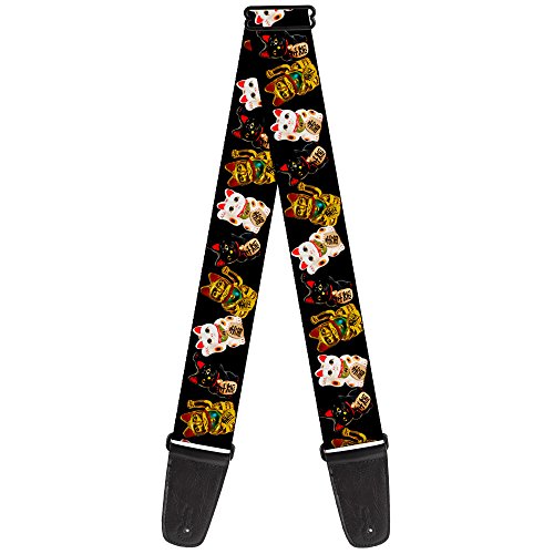 Buckle-down Sangle de guitare 34-60″ Maneki Neko Lucky Cats Gold/Black/White - Les Beatles, Paul McCartney, John Lennon, RIngo Starr, George Harrison Buckle-down Sangle de guitare 34-60" Maneki Neko Lucky Cats Gold/Black/White