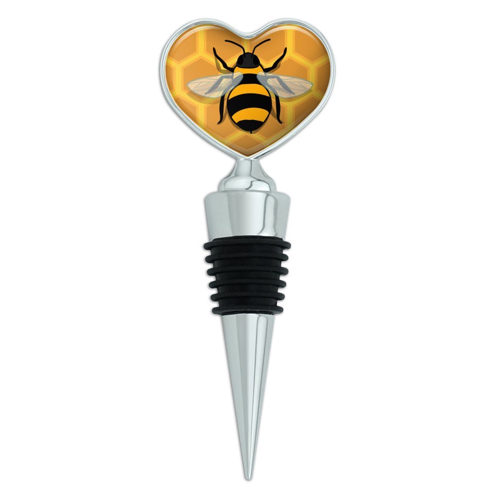 Bee on Honeycomb Heart Love Wine Bottle Stopper