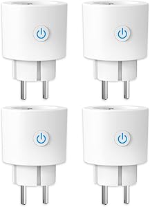 Antela WLAN Smart Socket with Current Measurement 16 A, Smart Home Socket Compatible with Alexa/Google Home, Power Consumption Measurement, Voice Control, App Remote Control, 2.4 GHz, 4 PCs