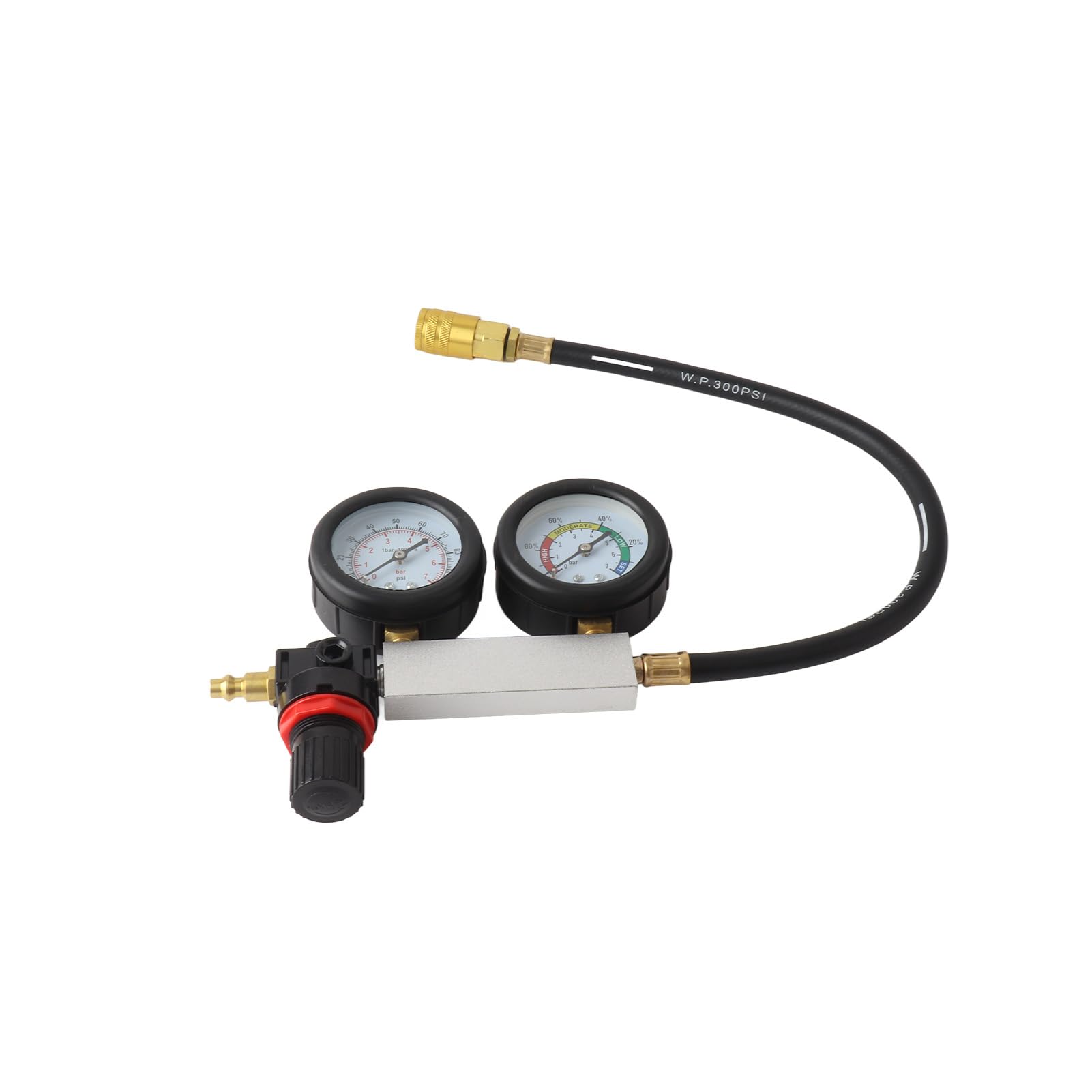 Generic Probador de Fugas de Cilindro, Herramienta de Detección de Doble Calibre para Control de Presión de Compresión del Motor de Gasolina, Kit Completo para Uso Universal