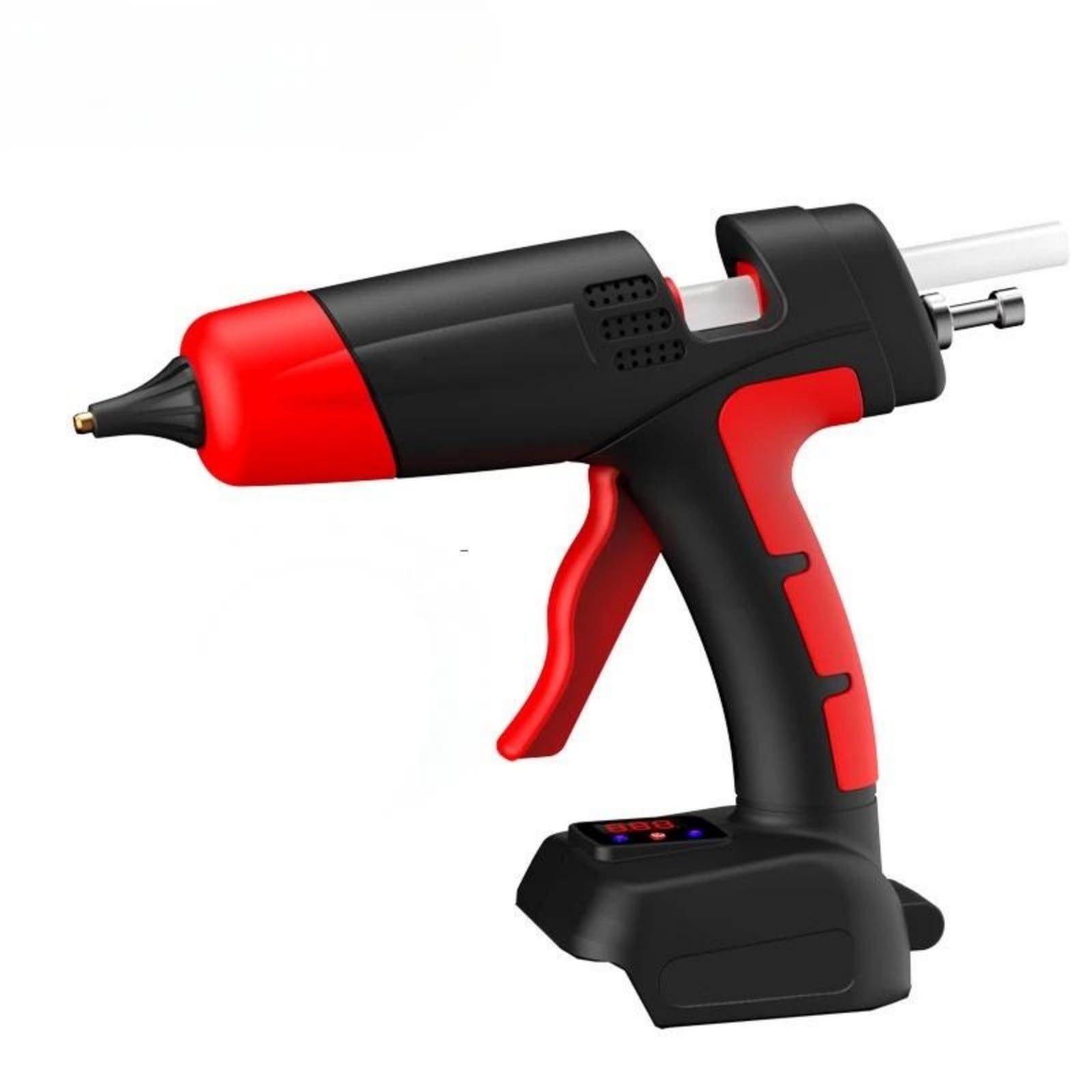 Pistola de pegamento caliente a batería de 80/100 W con pantalla for control de temperatura, herramienta de reparación de automóviles Pistola Silicona Caliente(Only Body-Red)