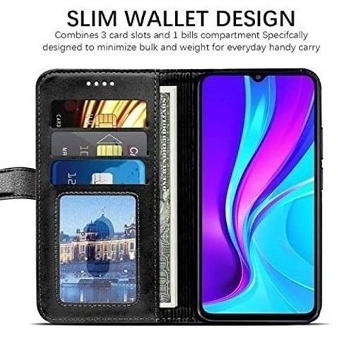Image of Inside Rubber TPU with Card Pockets Magnetic Closure Protection Compatible with Samsung Galaxy A12 (Black)