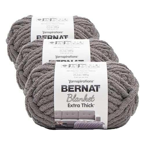 Image of Bernat Blanket Extra Thick Dark Gray Yarn - 3 Pack of 21.12oz /598.74g - 100% Polyester - #7 Jumbo - 72 Yards for Knitting, Crocheting, Crafts & Amigurumi, Chunky Chenille Yarn