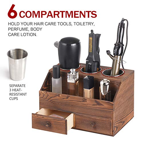 SEKAM Wood Hair Tool Organizer Storage with Drawers - Bathroom Organizer Countertop - Hair Blow Dryer Holder - Flat/Curling Iron Holder - Bathroom Hair Styling Vanity Accessories Organizer - Thumbnail 6