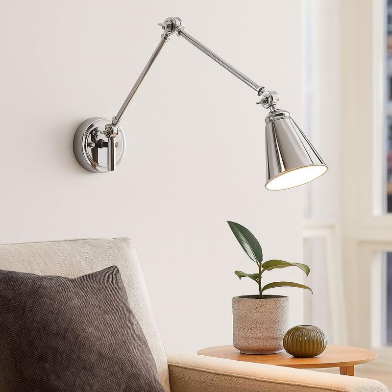 B·LED BARCELONA LED Aplique de Pared Vintage Tika Orientable, Cromado, Brazo Articulado, Iluminación Interior para Dormitorio, Sala o Oficina