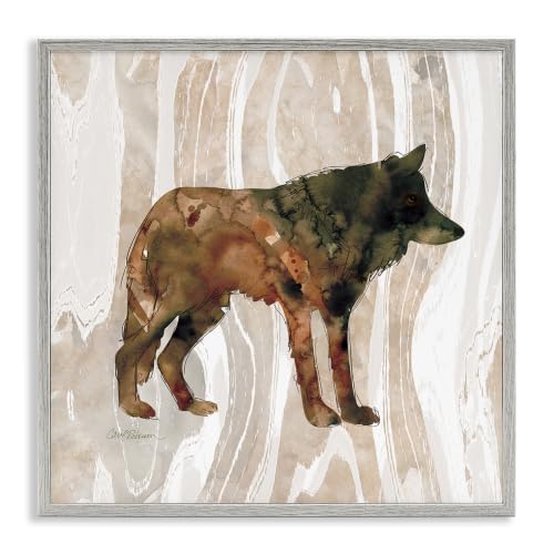 Woodland Wolf Watercolor Rustic Grain, 17 x 17 Inch Framed Giclée Print