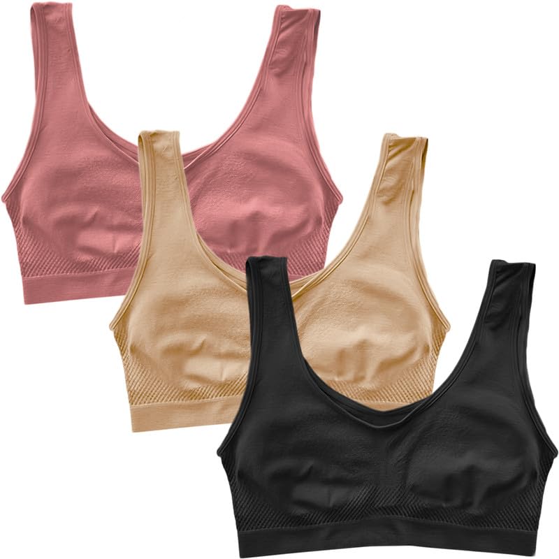 Image of Pack of 3 Seamless Air Bra: Stretchable, Non-Padded, Non-Wired Sports Bra for Women