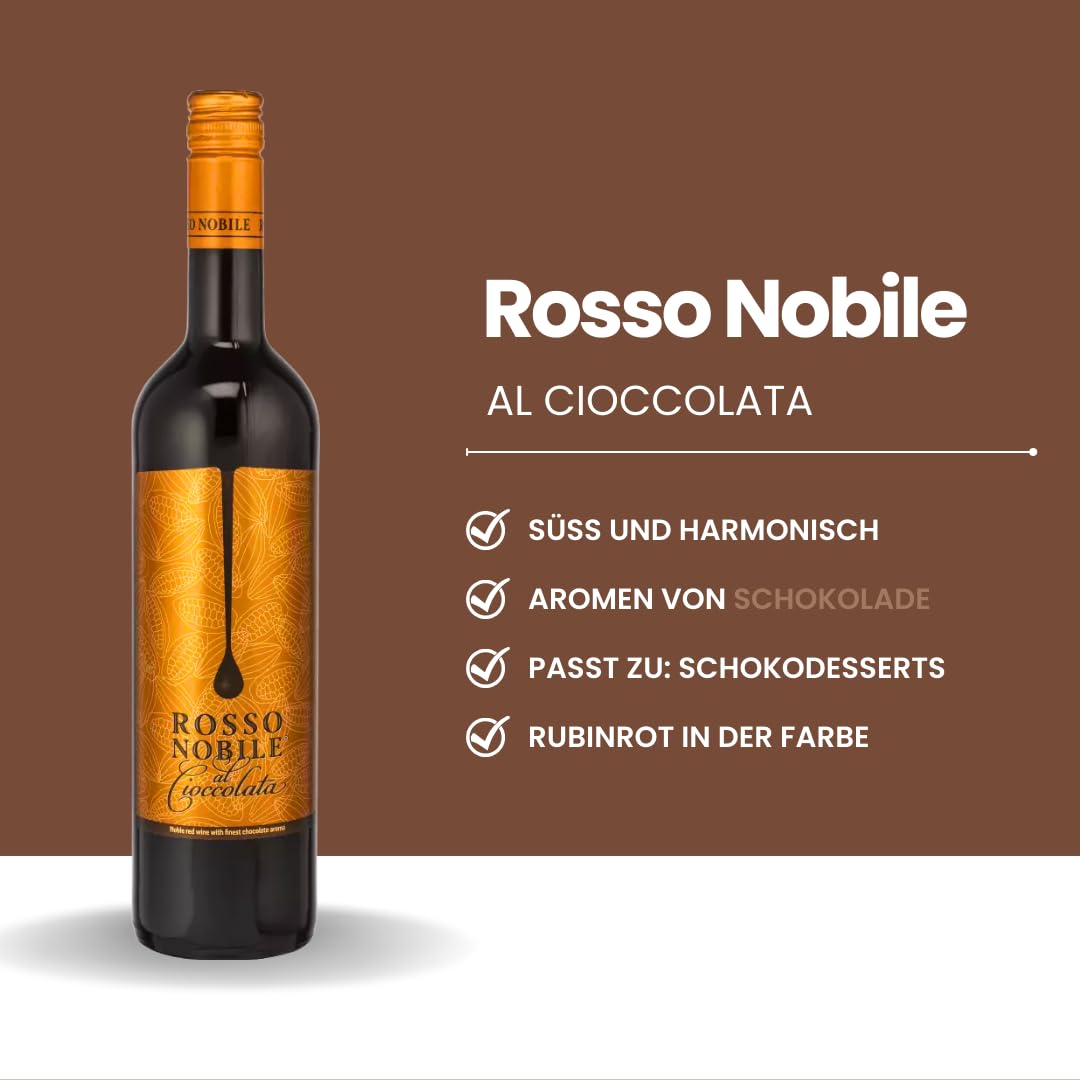 Rosso Nobile al Cioccolata | „Süßer Schokowein“ Weinpaket | 9x 750ml | Ideal für gemütliche Abende | Schokoladiger Rotwein | Exklusives Set