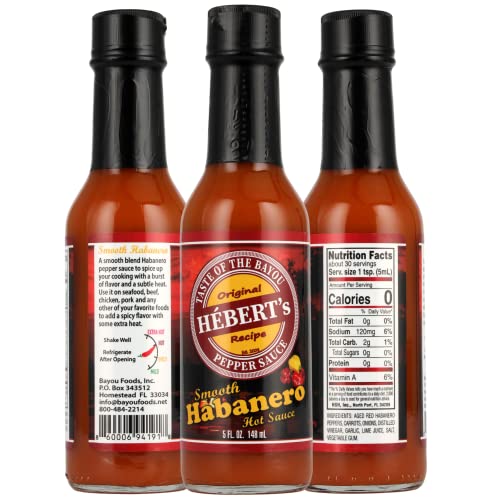 Hebert's Taste Of The Bayou, Smooth Habanero Hot Sauce, 5 Oz. Bottle, Great Flavor For A Medium Heat Pepper Sauce., Gluten Free, Sugar Free, Keto Friendly #TOP1