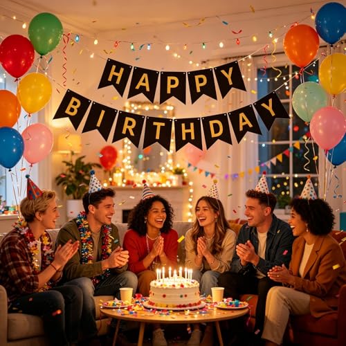 Image of Happy Birthday Banner Birthday Party Supplies (Black Gold)