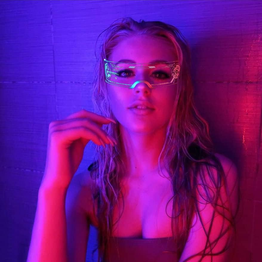 Miniatura 4 de Herinos Gafas LED iluminadas gafas Cyberpunk multicolor neón para bar fiesta de Halloween cosplay club
