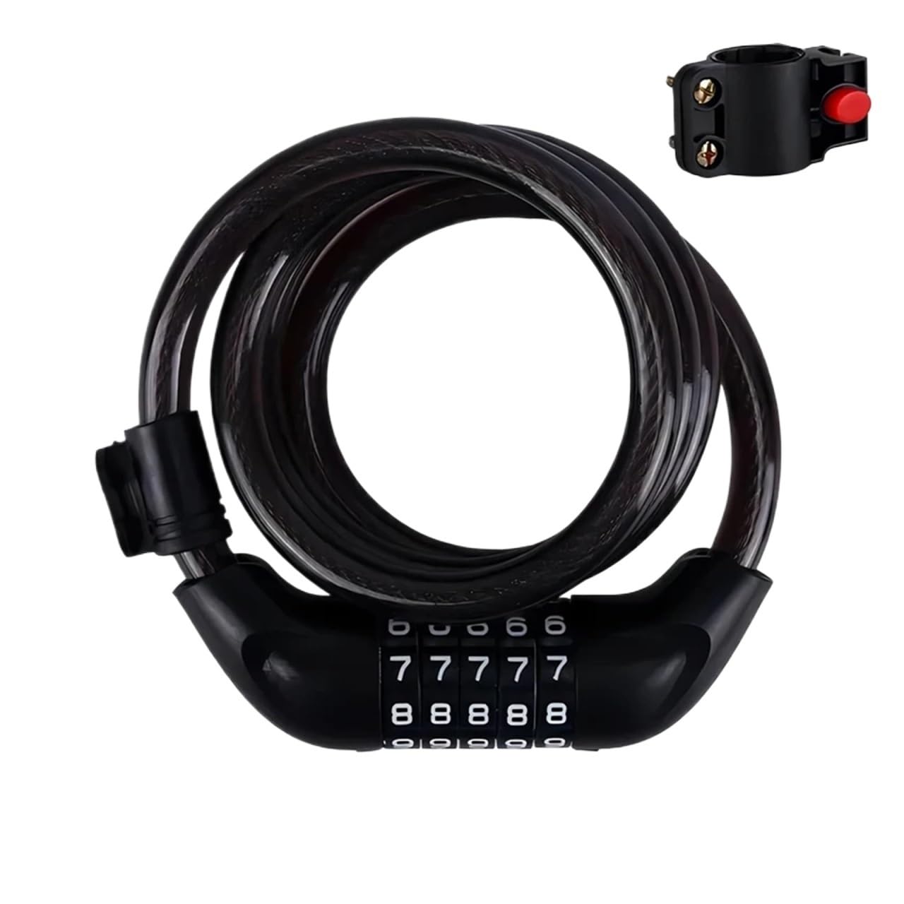 Ycenjepsaz Black 5 Digit Code Bicycle Lock, 1200Mm * 12Mm, Anti-Theft, Bike Security Accessory, Steel Cable, Cycling