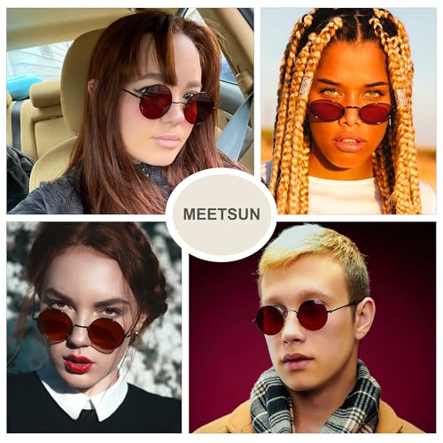 Image of MEETSUN Small Round Polarized Sunglasses for Men Women Metal Retro Hippie Circle Sun Glasses Driving Festival Cosplay UV400