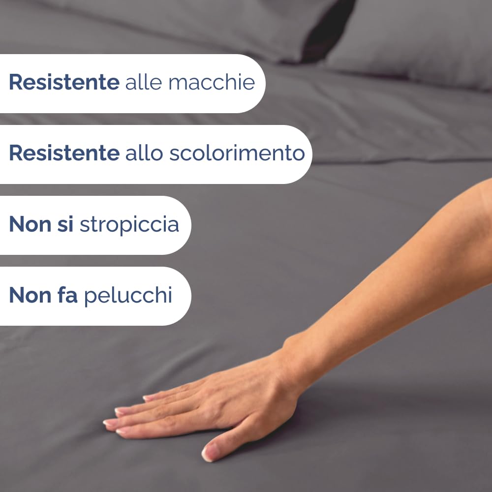 Set lenzuola singolo 4 pezzi – lenzuolo con angoli 90x190cm, lenzuolo piano 170x240 cm e 2 federe 50x80cm – adatto a materassi fino a 35 cm – morbida microfibra di poliestere, OEKO-TEX, Grigio scuro