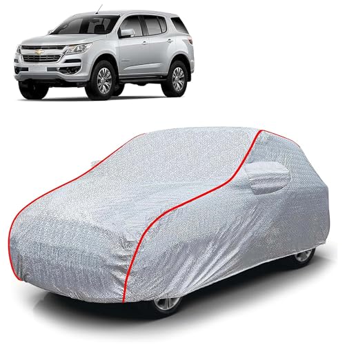 Image of Sulfar 100% Waterproof Car Body Cover Compatible with Mirror for Chevrolet Trailblazer (Triple Stitched, Full Bottom Elastic, Magic Silver with Red Piping)