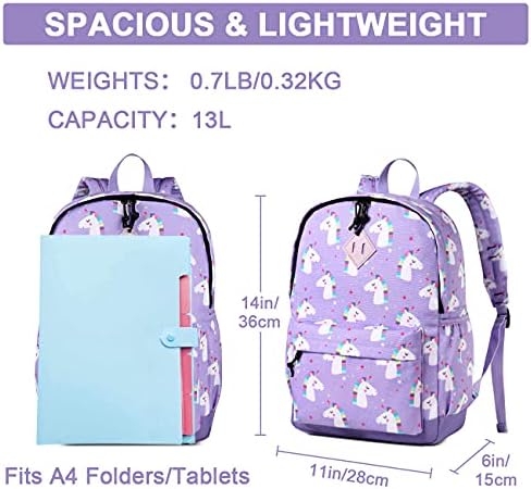 VASCHY Backpack for Girls, Cute School Bag Animal Kids Backpack for School, Daily Children's Rucksack Bookbag for Kindergarten with Bottle Pockets (Unicorn)