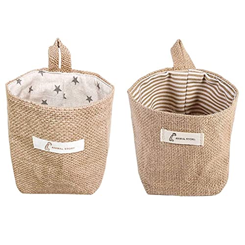 Cestas Almacenaje, 2 Piezas Bolsa Almacenamiento Lino Algodón, Cestas Almacenaje Algodón y Lino Plegables, Bolsa Almacenamiento para Colgar, para Juguetes, Maquillaje, Artículos Pequeños Cover