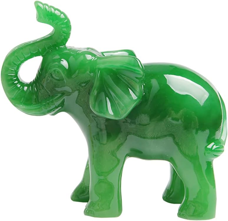 Acxico 1 pcs Jade Green Feng Shui Wealth Lucky Elephant Statues Figurine Home Decor Gift