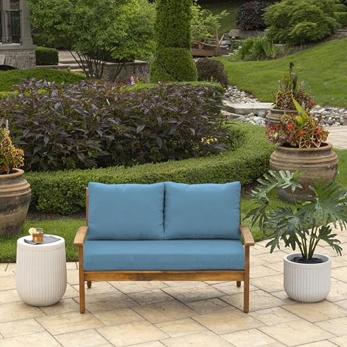 Image of Arden Outdoor Loveseat Cushion Set, 48 x 24, Rain-Proof, Fade Resistant, Cushion Set for Couch, Bench, and Swing French Blue Texture