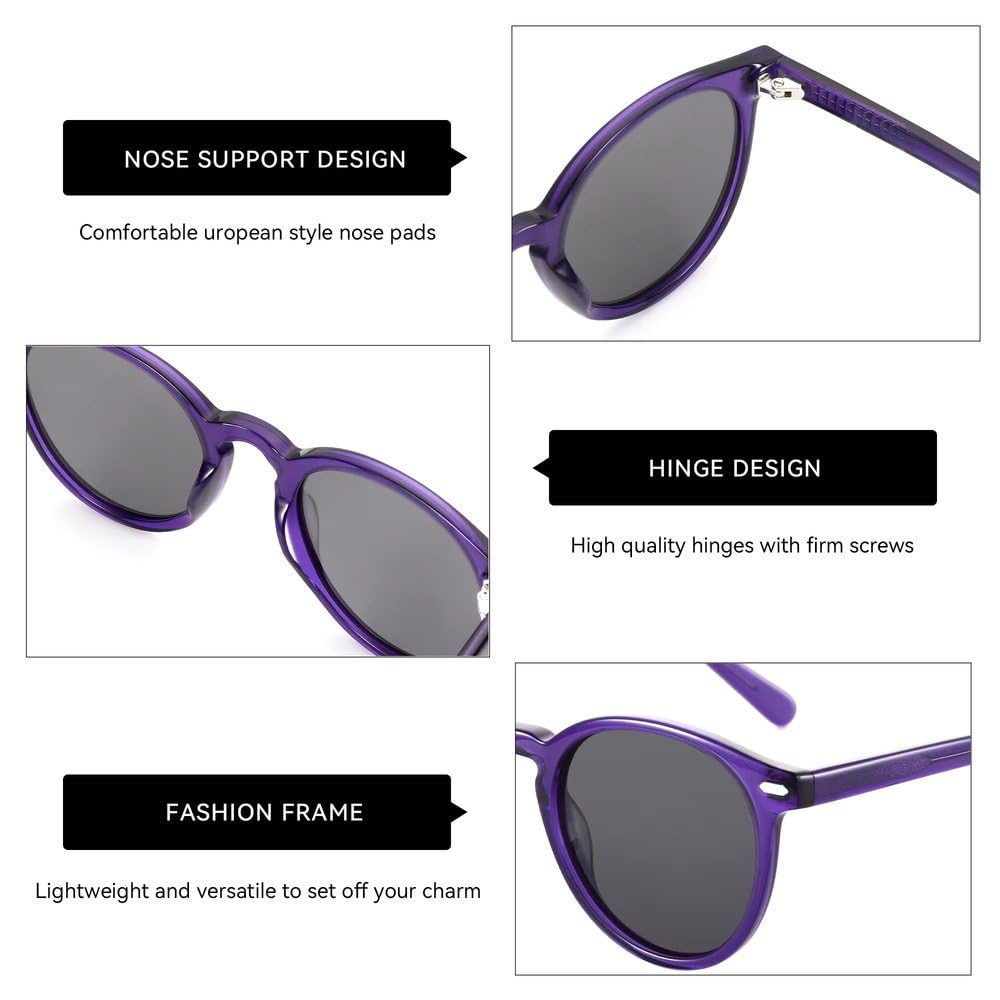 Gafas de sol redondas polarizadas para mujer, protección UV400, acetato, gafas de sol de moda para compras, viajes, playa, fiesta, ciclismo