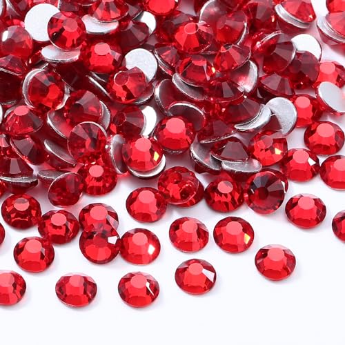 Image of Light Siam Flatback Rhinestones, Glass Rhinestones for Nail Art and Craft, Glue Fix, Loose Crystal Gemstones(Red, SS12, 1440pcs, 2.9-3.0mm)