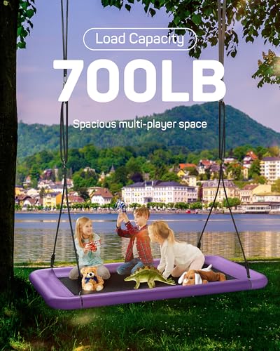 Image of Everyfun Tree Swing for Kids and Adults, 60 inch Waterproof Rectangle Platform Swing, 700lbs Heavy Duty with Adjustable Straps, Purple