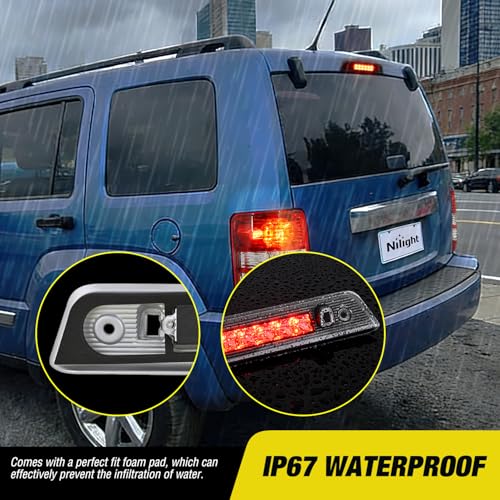 Image of Nilight Third Brake Light Tail High Mount 3rd Stop Lights Smoked Lens Compatible with Jeep Liberty 2008 2009 2010 2011 2012 Van SUV Rear Center Cab Lamp
