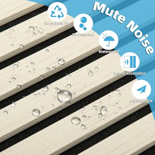 Image of Art3d 94 x 12.6 in Acoustic Lightweight Slat Wall Panel, 4-Piece, White Elm