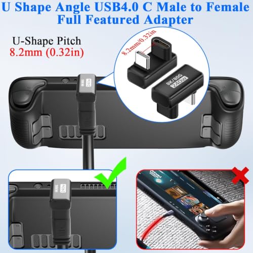 Image of Tobo PD240W USB4.0 C Fast Charging U Shaped Connector 80Gbps USB Type C Male to Female 180Angle Data Adapter USB C Full Featured U Angle Converter, 8K UHD, for Smartphone Tablet Steam Deck,