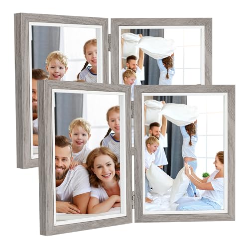 HOMURY 2er-Set Faltbarer Doppelter Bilderrahmen, Holz Fotorahmen mit Glas...
