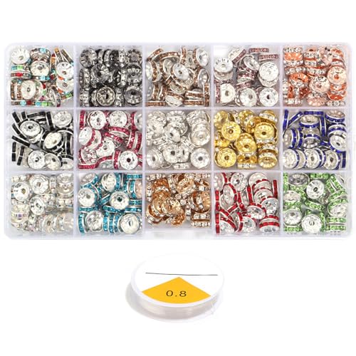 Cuentas espaciadoras redondas de cristal surtidas únicas con diamantes de imitación para entusiastas de la joyería y manualidades