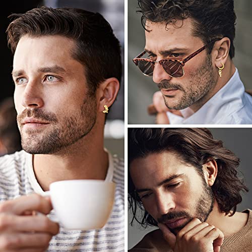 Sanfenly 26Pcs Clip On Earrings for Men Stainless Steel Non Pierced Cross Chain Lightning Feather Spike Skull Dangle Huggie Hoop Fake Earrings Set Black Silver Gold Tone3