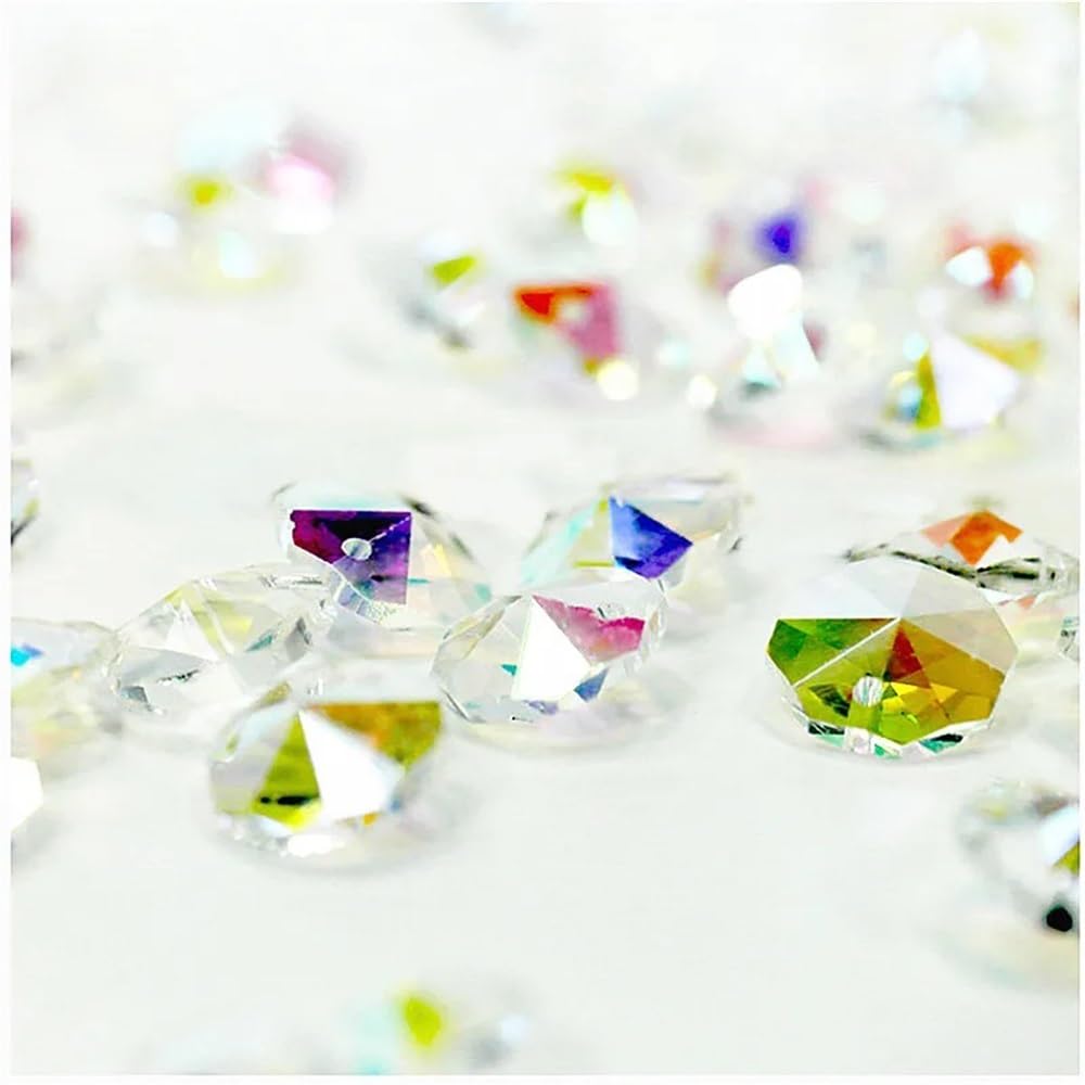 Perles octogonales en verre transparent AB 14mm, 500 pièces/lot, dans 2 trous for perles de cristal, décoration de brins