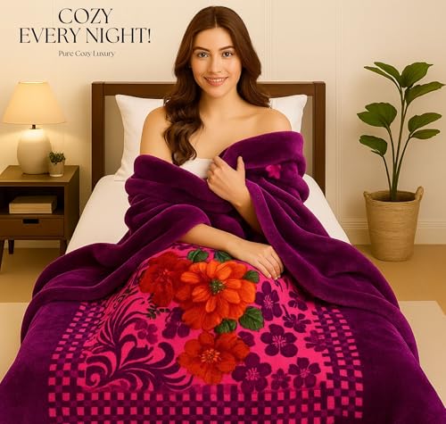 Image of HOMEKART Premium Mink Blanket for Single Bed | Super Soft Cloudy Printed All Season Blanket | Ultra-Soft & Cozy Single Ply | 152 x 228 cm| TC 280 (Pack of 1) (Violet)