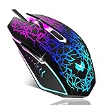 LuLabboard Gaming Mouse, 4 DPI Settings Up to 3600 DPI, Light Up RGB Ergonomic Optical Gaming Mice for Laptop/mac, Computer Wired USB Mouse, 7 Colors LED Backlight, 6 Programmable Buttons-Black