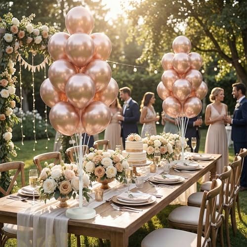 Image of 2 Sets Champagne Gold Balloon Stand Kit-Balloon Column Holder with Metallic Rose Balloons for Birthday, Wedding,Baby Shower,Graduation,Anniversary Party Decorations Centerpiece
