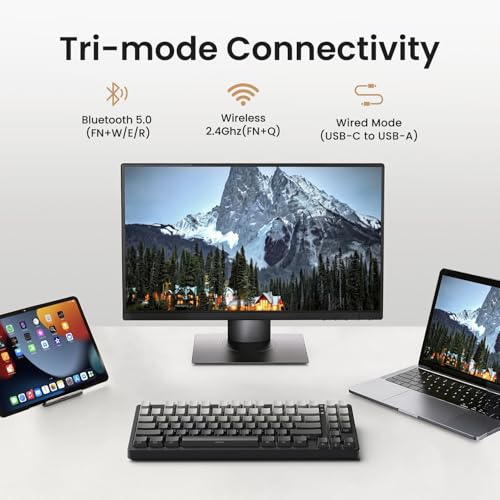 Image of Kisnt KN85 Wireless Mechanical Keyboard, 75% Layout with Side Printed PBT Keycaps, Bluetooth /2.4GHz /USB-C, Custom RGB Backlit, Hot-Swappable Linear Switch,Creamy Sound for Gaming /Typing(Gradient Gray)
