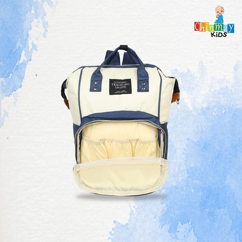 Image of Chinmay Kids Baby Diaper Backpack for New Born Baby Mother /Mom Stylish Polyester Organizer Bag for Casual Travel Outing & Traveling (White Blue, 16 X 9.5 X 7.5 in)