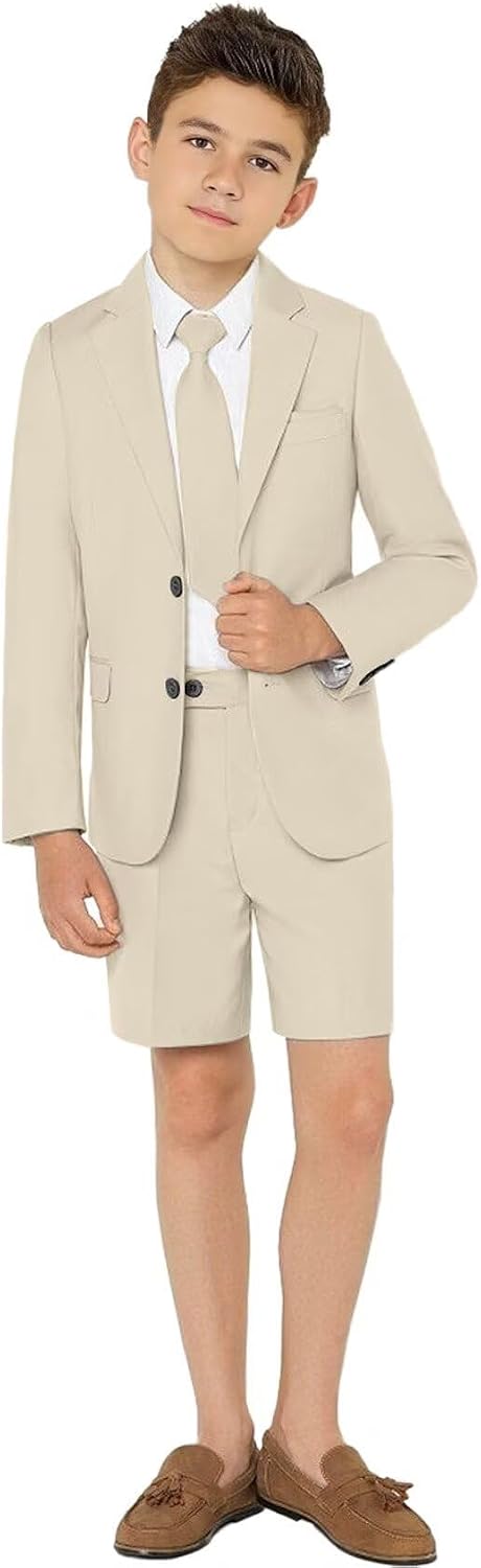 Summer Boys Suit 2 Piece Slim Fit Toddler Tuxedo Suit Beach Wedding Two Button Blazer Shorts Casual Set