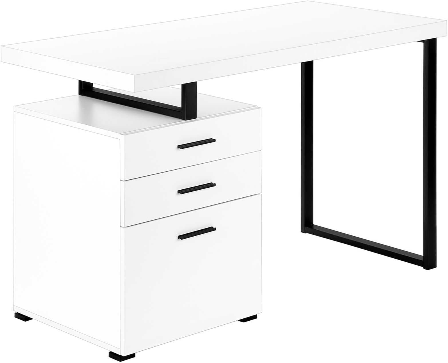 I 7646 Computer Desk, Home Office, Laptop, Left, Right Set-up, Storage Drawers, 48" L, Work, Metal, Laminate, White, Black, Contemporary