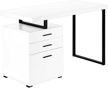 Monarch Specialties I 7646 Computer Desk, Home Office, Laptop, Left, Right Set-up, Storage Drawers, 48" L, Work, Metal, Laminate, White, Black, Contemporary